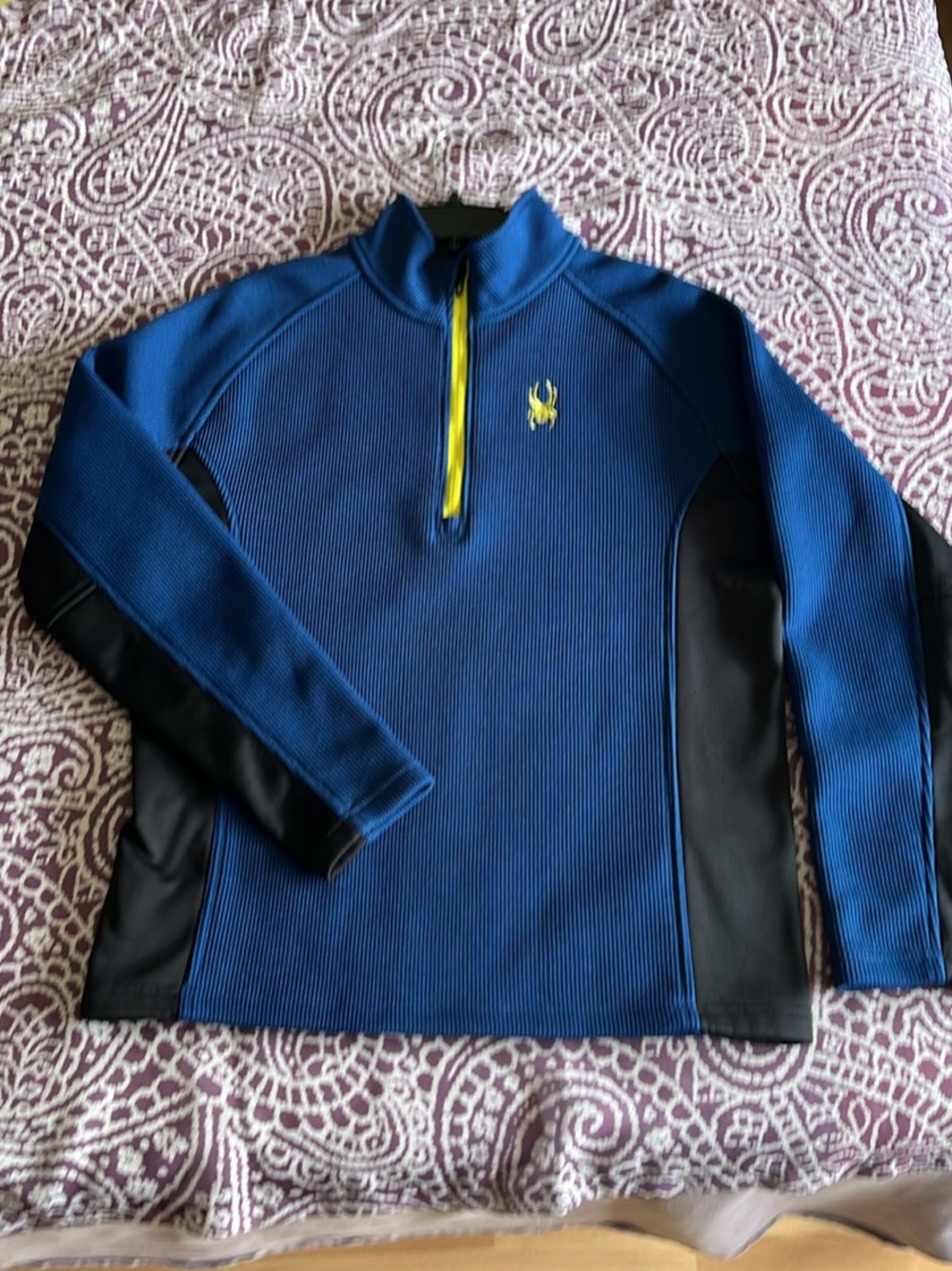 Spyder Men's Blue Performance Half-Zip Sweater with Yellow Accents Large